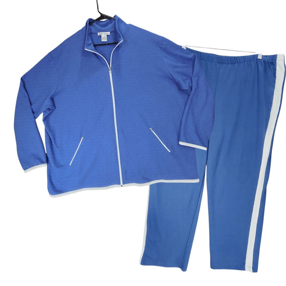 Vtg Gunit‎ Track Suit Sweatsuit sz 3X Women Blue White Tuxedo Stripe Polycotton